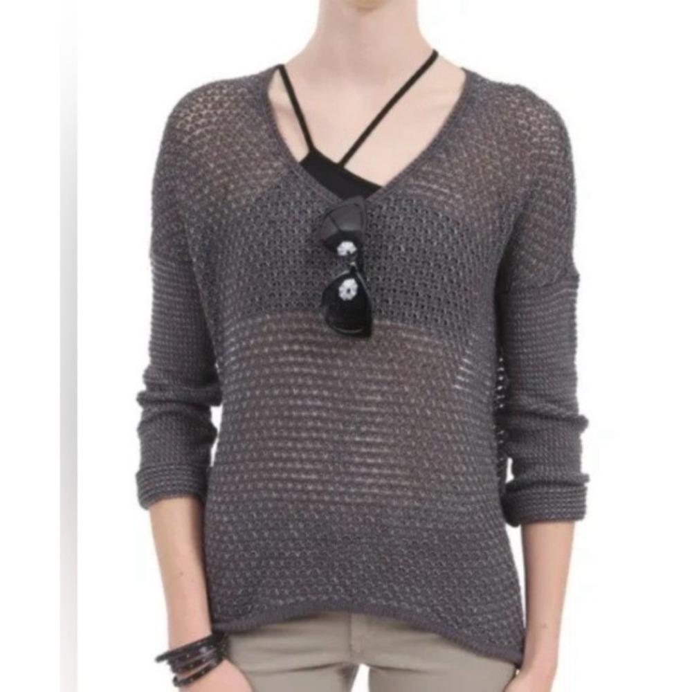 Helmut Lang 100% Linen Cover Up Top Women Small Open Knit V-Neck Resort EUC